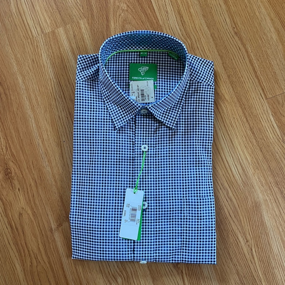 Blue and White Plaid Dress Shirt